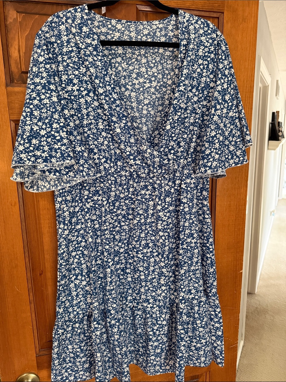 Blue Floral V-Neck Women’s Dress